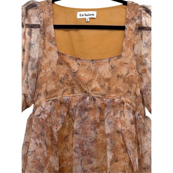 En Saison La Raque Mini Dress Marigold Multi Puff Sleeve Babydoll Size M - Picture 12 of 13